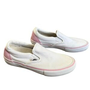 Vans Custom Classic Slip On Shoes Women's Sz 7.5 Mens 6 White‎ Pink Suede Preppy